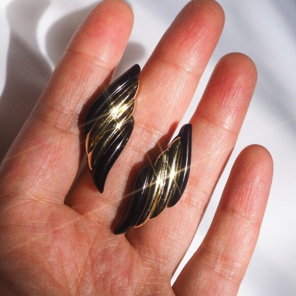 Black & Gold Stud Earrings - Picture 3 of 3